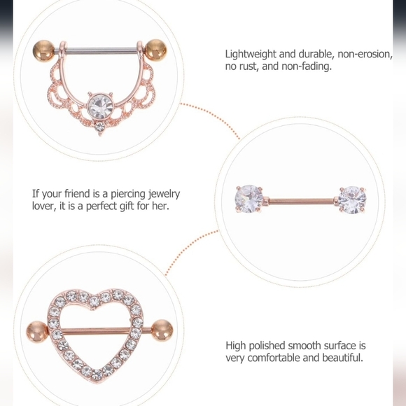 4 Pairs Women Papilla Studs Chic Shiny Breast Rings Body Piercing Jewelry - Picture 4 of 8